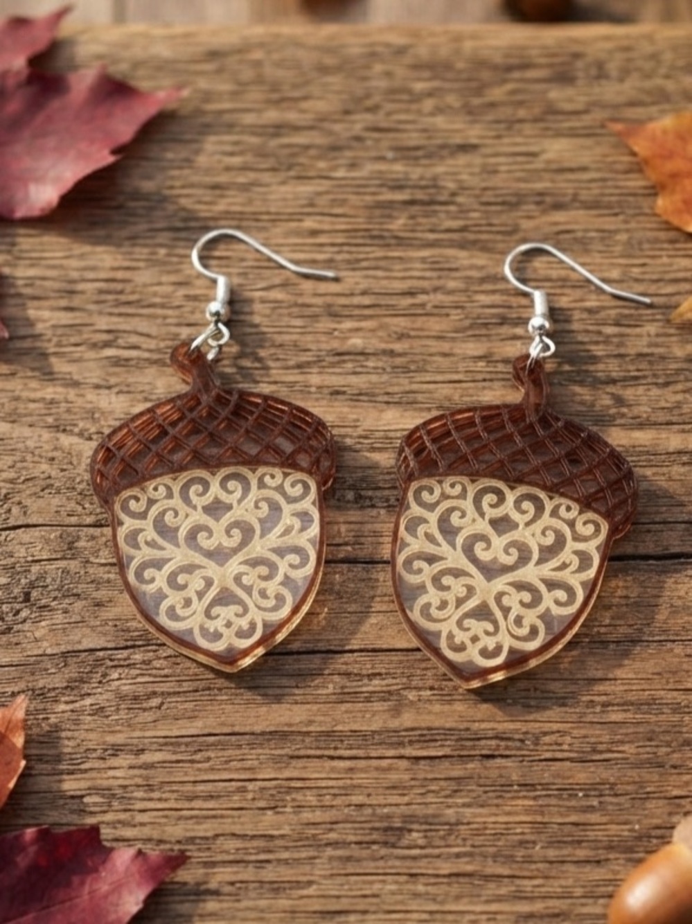 Brown Acorn Filigree Dangle Earrings - Women Jewelry